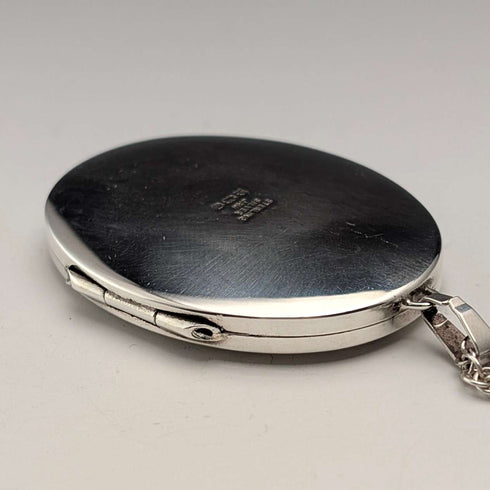 British Vintage Sterling Silver Oval Locket Pendant with Sterling Silver Necklace, 20g Total, JAM