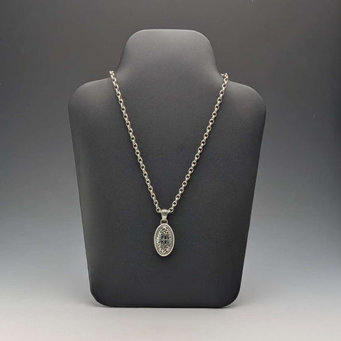 Vintage Pure Silver Openwork Pendant & Thick Pure Silver Azuki Chain Necklace, Total 28g, POM