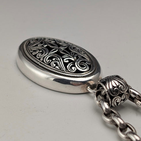 ヴィンテージ 純銀透かしペンダント& 極太純銀アズキチェーンネックレス 計28g POM