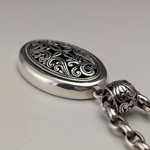 Vintage Pure Silver Openwork Pendant & Thick Pure Silver Azuki Chain Necklace, Total 28g, POM