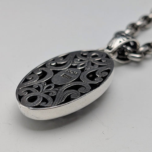 ヴィンテージ 純銀透かしペンダント& 極太純銀アズキチェーンネックレス 計28g POM