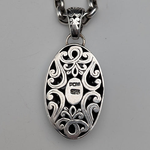 ヴィンテージ 純銀透かしペンダント& 極太純銀アズキチェーンネックレス 計28g POM