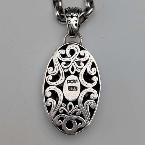 Vintage Pure Silver Openwork Pendant & Thick Pure Silver Azuki Chain Necklace, Total 28g, POM