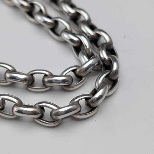 ヴィンテージ 純銀透かしペンダント& 極太純銀アズキチェーンネックレス 計28g POM