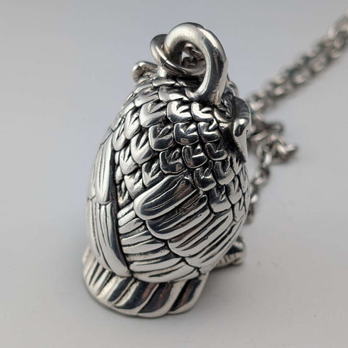 Vintage Sterling Silver Owl Pendant & Sterling Silver Azuki Chain Necklace, Total Weight: 28g (NAJO)