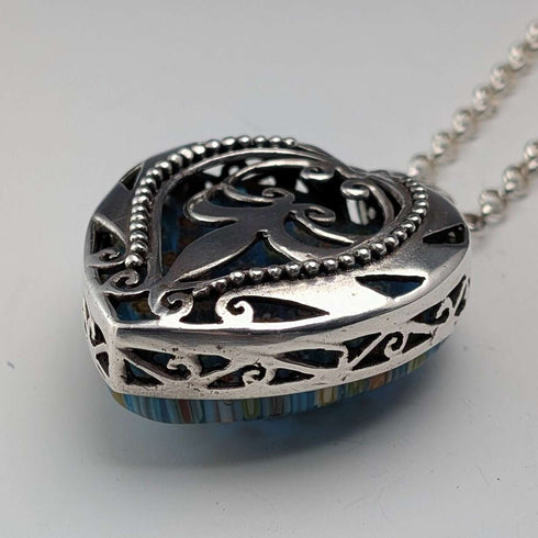 Vintage Millefiori Glass & Sterling Silver Pendant & Sterling Silver Azuki Chain Necklace, Total 80g
