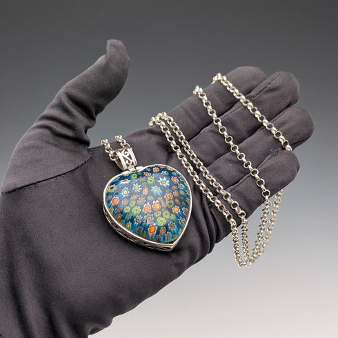 ヴィンテージ ミルフィオリガラス&純銀ペンダント& 純銀アズキチェーンネックレス 計80g