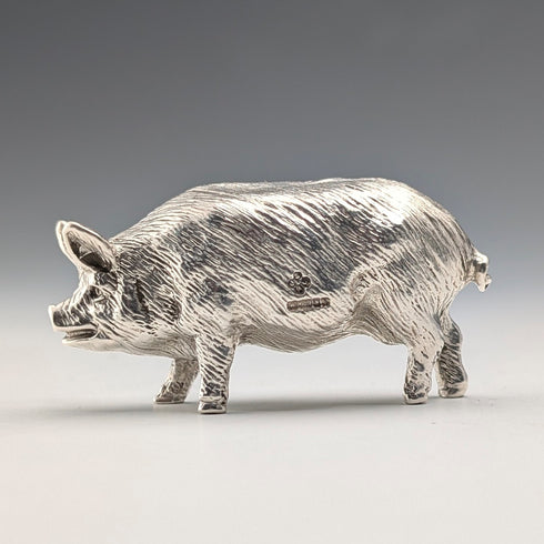 1999年 英国ヴィンテージ 純銀製 豚 ミニチュア フィギュリン 66g John Silvant&Marguerite Jones
