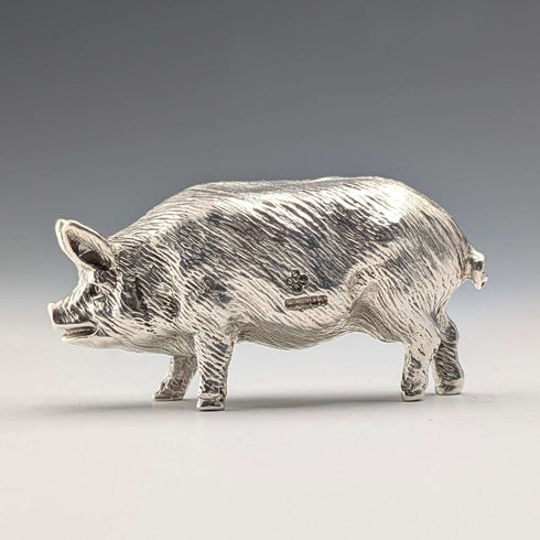 1999 British Vintage Sterling Silver Miniature Pig Figurine, 66g, John Silvant & Marguerite Jones