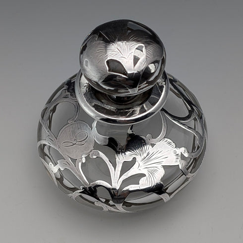 古董美國新藝術風格銀覆層玻璃香水瓶,Alvin