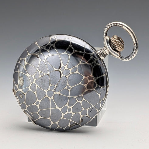 米国アンティーク 無銘 懐中時計 銀側ニエロ装飾 ハンターケース 動作良好