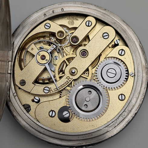 米国アンティーク 無銘 懐中時計 銀側ニエロ装飾 ハンターケース 動作良好