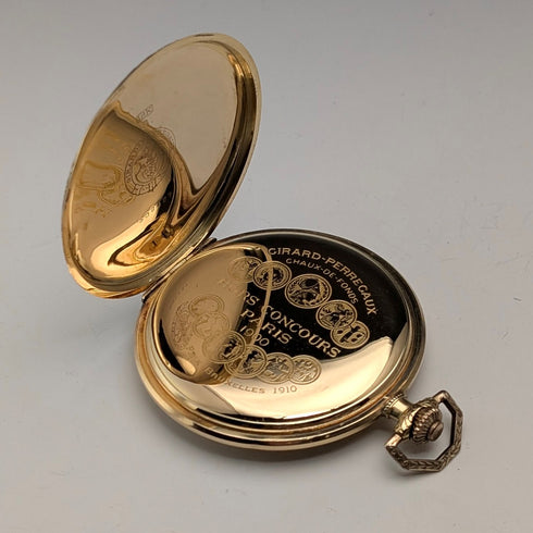 1930年頃 ジラール・ペルゴ 懐中時計 K18ゴールド ハンターケース 動作良好 レザーボックス付