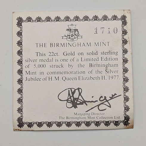 1977年 英国エリザベス2世女王 シルバージュビリー 純銀&金メッキメダル Birmingham&Mint ケーツ付