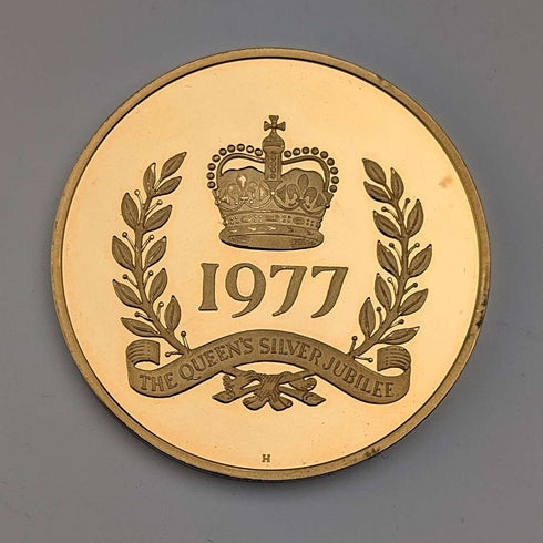 1977年 英国エリザベス2世女王 シルバージュビリー 純銀&金メッキメダル Birmingham&Mint ケーツ付