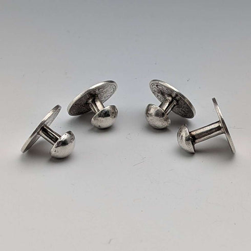 British Vintage Antique Silver Coin Shirt Stud Buttons, Set of 4, in Case