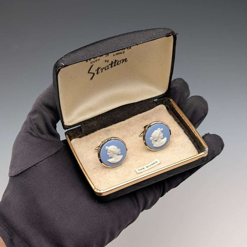 Vintage British Wedgwood Goddess Cameo with Gold-Plated Base and Case.