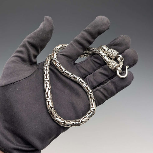Vintage Sterling Silver Byzantine Chain Necklace, 46cm, 98g