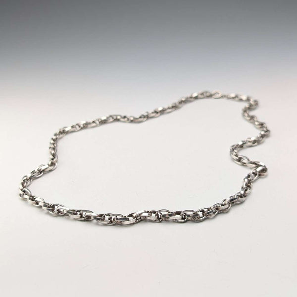 British Vintage Sterling Silver Double Azuki Chain Necklace, 55cm, 30g, B&P