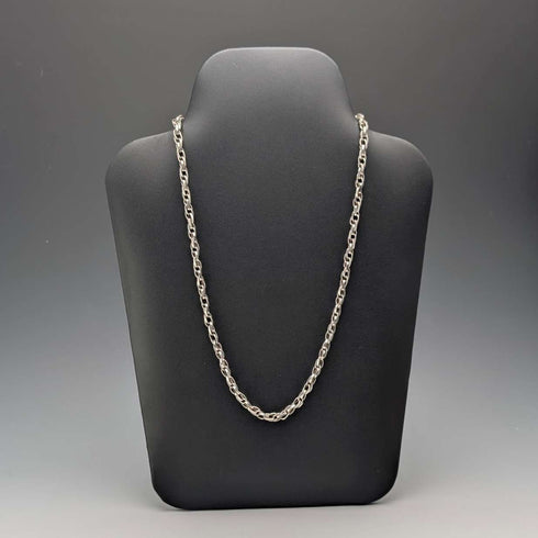 British Vintage Sterling Silver Double Azuki Chain Necklace, 55cm, 30g, B&P