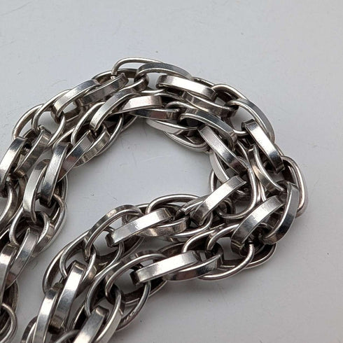 British Vintage Sterling Silver Double Azuki Chain Necklace, 55cm, 30g, B&P