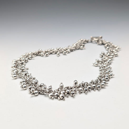 British Vintage Sterling Silver Beaded Drop Chain Necklace, 52cm, 87g, HH