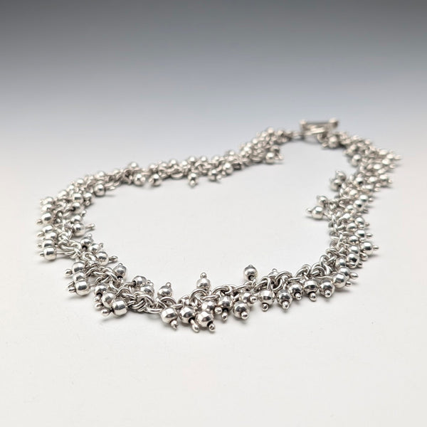 British Vintage Sterling Silver Beaded Drop Chain Necklace, 52cm, 87g, HH