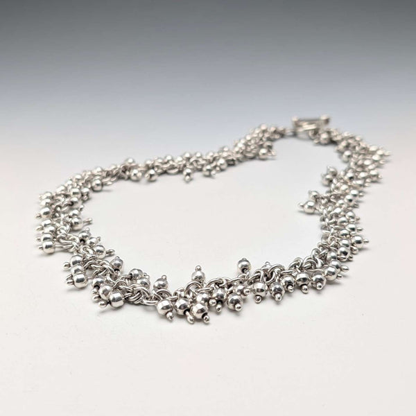 British Vintage Sterling Silver Beaded Drop Chain Necklace, 52cm, 87g, HH
