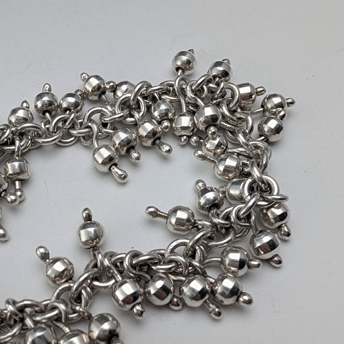 British Vintage Sterling Silver Beaded Drop Chain Necklace, 52cm, 87g, HH