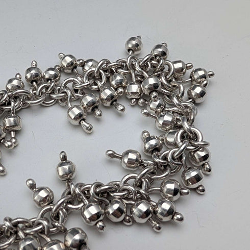 British Vintage Sterling Silver Beaded Drop Chain Necklace, 52cm, 87g, HH
