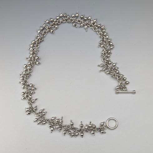 British Vintage Sterling Silver Beaded Drop Chain Necklace, 52cm, 87g, HH