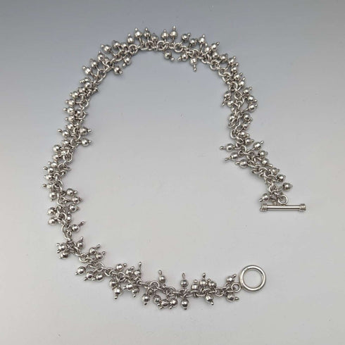 British Vintage Sterling Silver Beaded Drop Chain Necklace, 52cm, 87g, HH