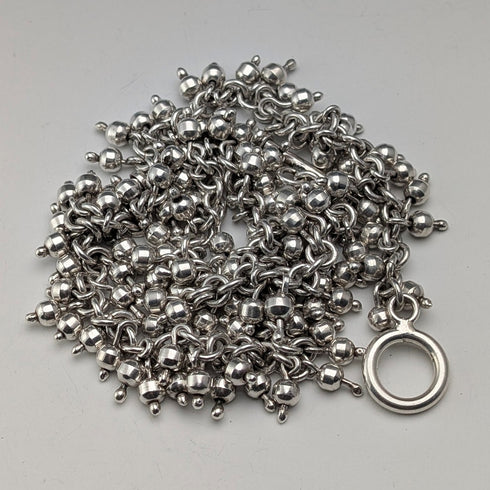 British Vintage Sterling Silver Beaded Drop Chain Necklace, 52cm, 87g, HH