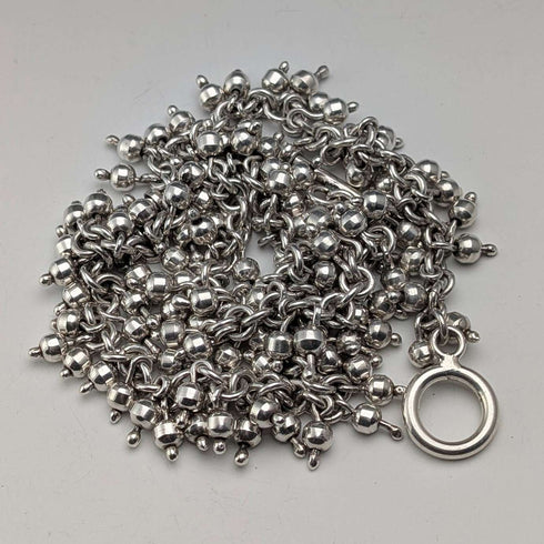 British Vintage Sterling Silver Beaded Drop Chain Necklace, 52cm, 87g, HH