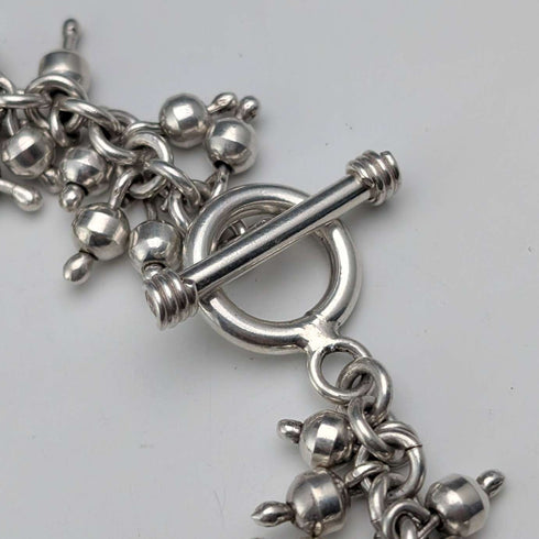 British Vintage Sterling Silver Beaded Drop Chain Necklace, 52cm, 87g, HH