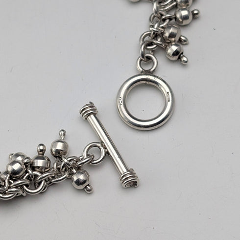 British Vintage Sterling Silver Beaded Drop Chain Necklace, 52cm, 87g, HH