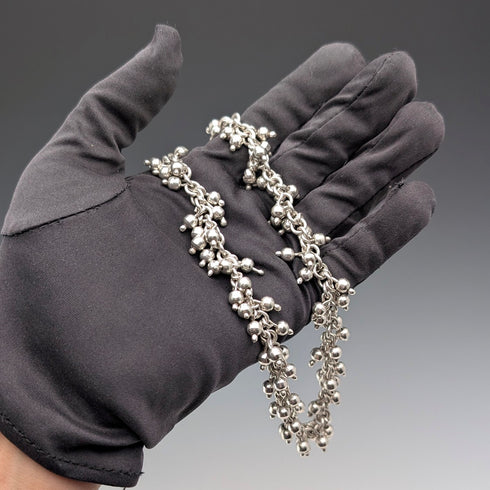 British Vintage Sterling Silver Beaded Drop Chain Necklace, 52cm, 87g, HH