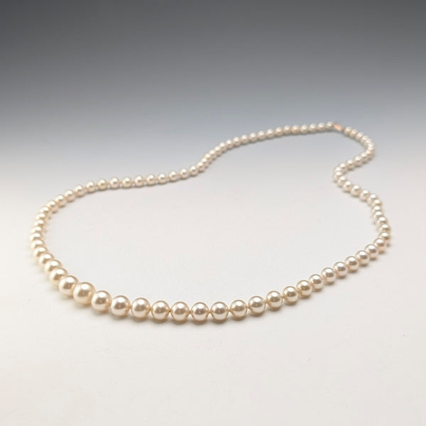 British Vintage Pearl Necklace, 70cm, 9ct Gold Clasp, with Case, Ciro