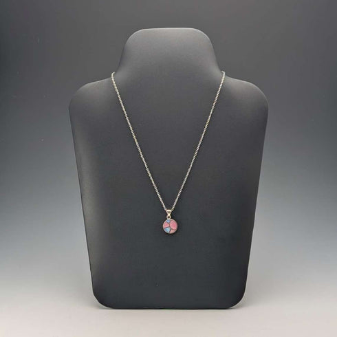 Vintage sterling silver two-tone mother-of-pearl pendant with necklace