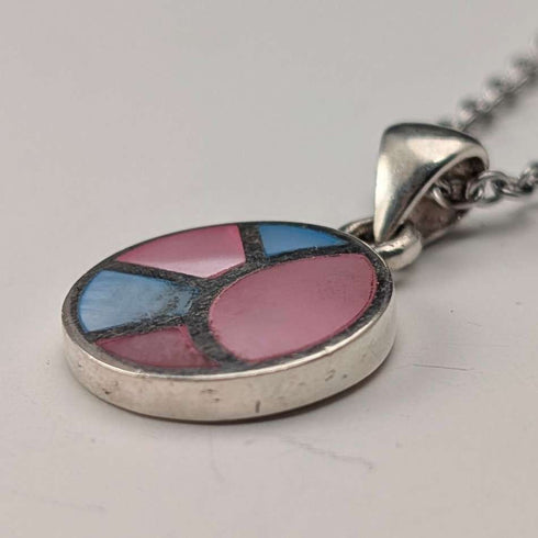 Vintage sterling silver two-tone mother-of-pearl pendant with necklace