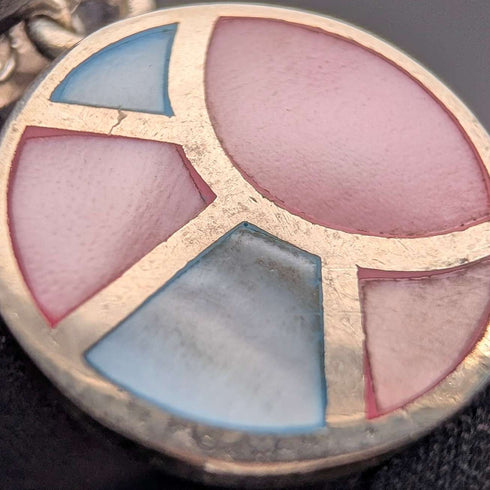 Vintage sterling silver two-tone mother-of-pearl pendant with necklace