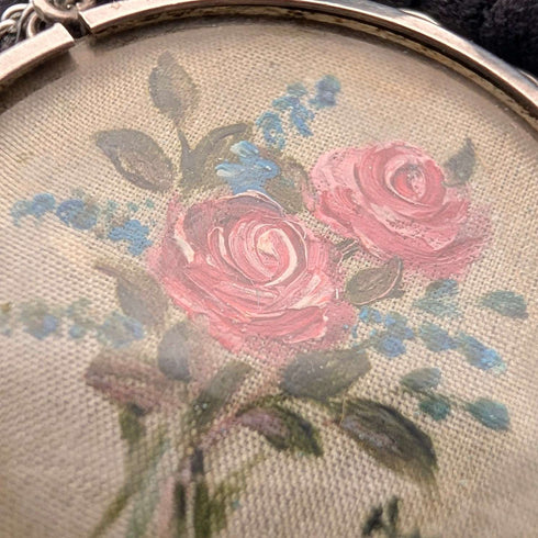 Vintage sterling silver hand-painted rose pendant with necklace