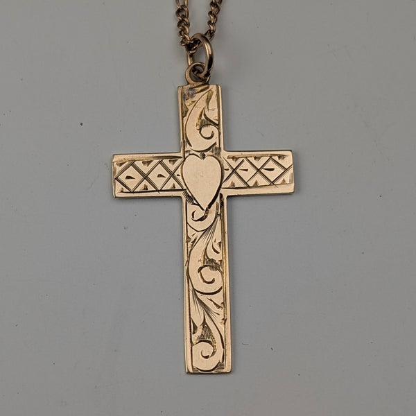 Antique 9ct gold cross pendant with 9ct gold necklace chain