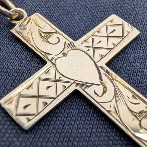 Antique 9ct gold cross pendant with 9ct gold necklace chain