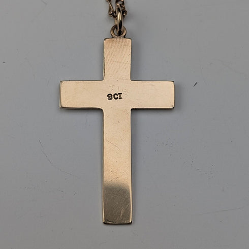 アンティーク 9ctゴールド クロス型ペンダント 9ctゴールドネックレスチェーン付