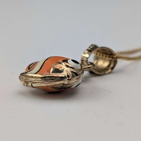 British Vintage 9ct Gold Enamel Fish Pendant with 9ct Gold Chain and Carissima Case
