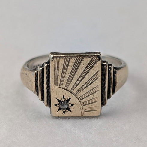 ヴィンテージ 純銀&9ctゴールドメッキ シグネットリング 指輪(22号)