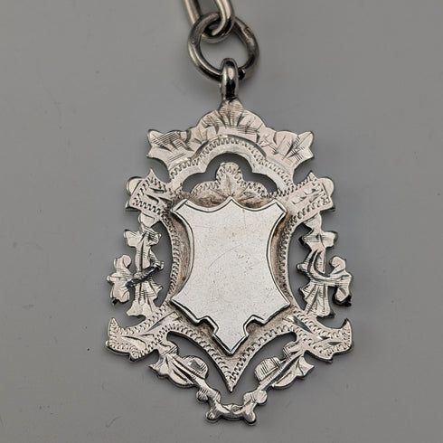 1894年頃 英国アンティーク ファンシーリンク 純銀製アルバートチェーン 44g 純銀メダルフォブ