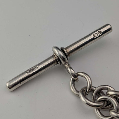 Circa 1894 British Antique Fancy Link Sterling Silver Albert Chain, 44g, Sterling Silver Medal Fob