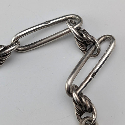 1894年頃 英国アンティーク ファンシーリンク 純銀製アルバートチェーン 44g 純銀メダルフォブ